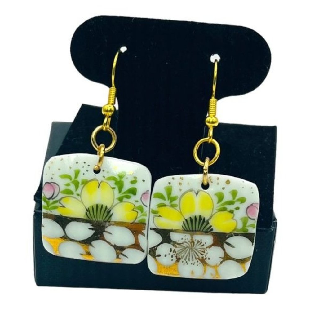Broken Fine Bone China 925 Artisan Earrings Crafted From Vintage English Teacup
